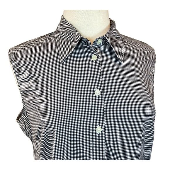 Evan-Picone Navy Gingham Sleeveless Button-Up Blouse Point Collar Size 14 - Picture 2 of 8